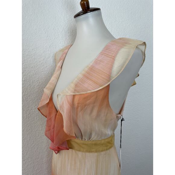 Flynn Skye Tank Dress Mid Side Slit Plunge Ruffled Ombre - Picture 6 of 12